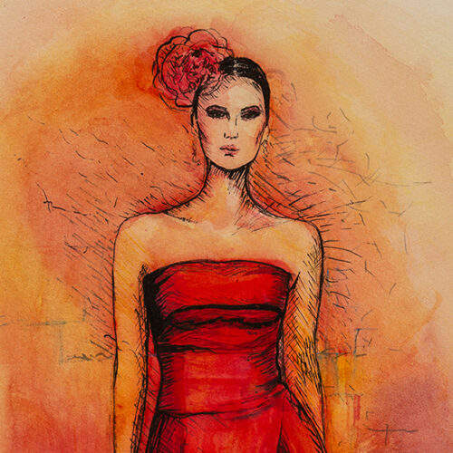 Woman in a red dress