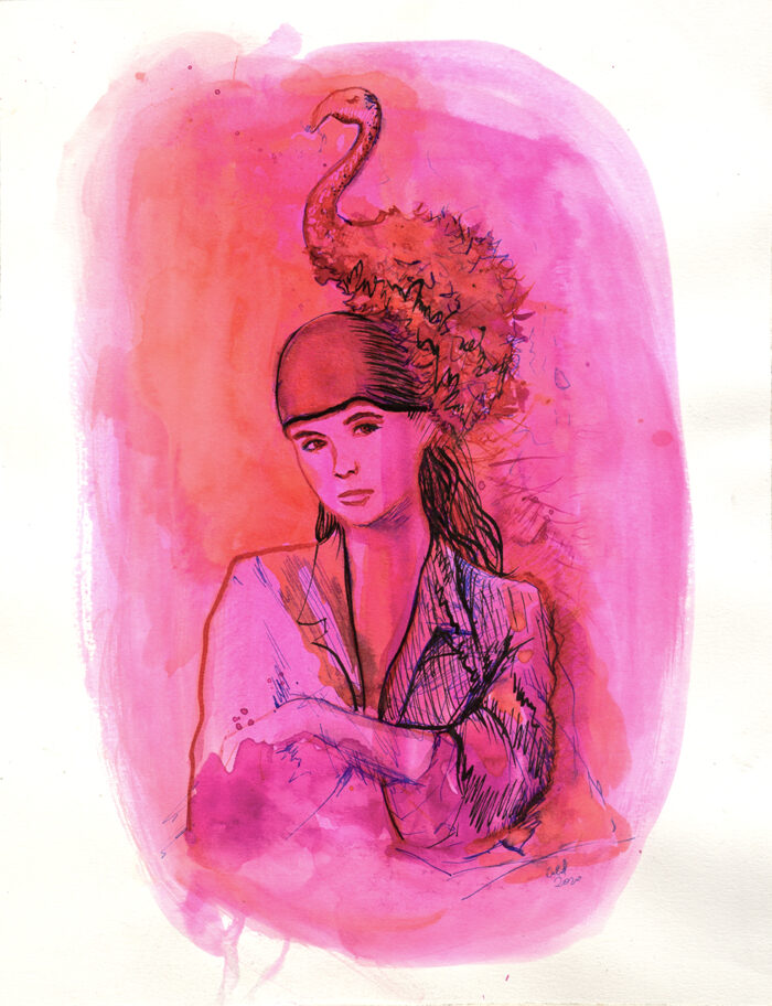 Woman in pink flamingo hat - Image 2