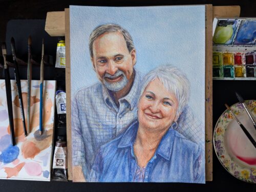 Custom Watercolour portrait of a couple from photo